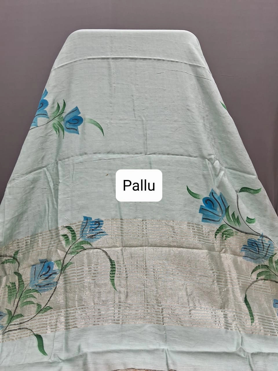 Light mint green Maheshwari cotton saree Pallu