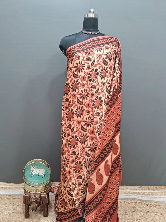 Beige with Peach Modal Silk Saree