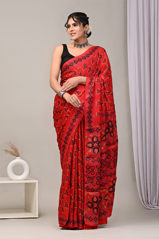Fire Red Modal Silk Saree