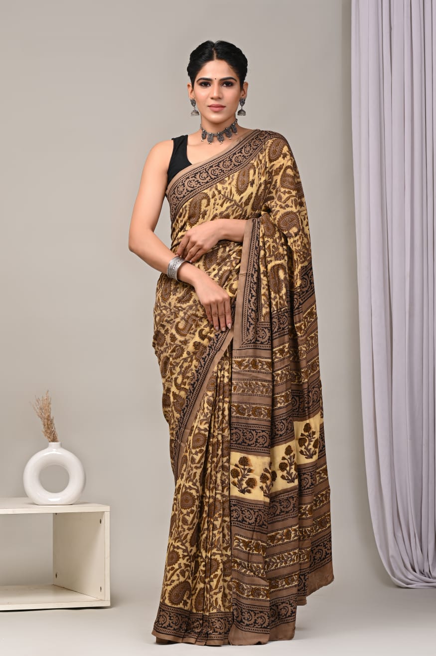 Beige Modal Silk Saree