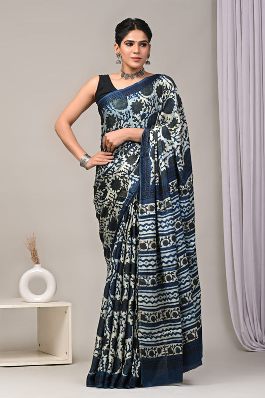 Baby blue with Beige Modal silk Saree