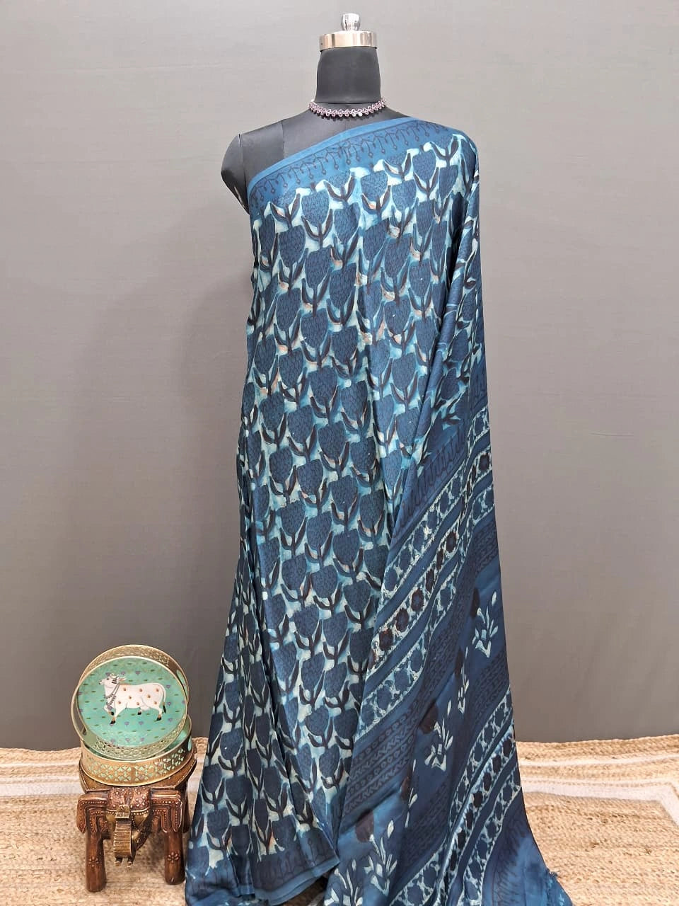 Beige with blue Modal Silk Saree