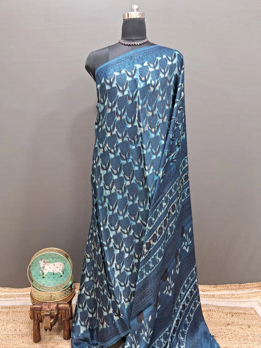 Beige with blue Modal Silk Saree