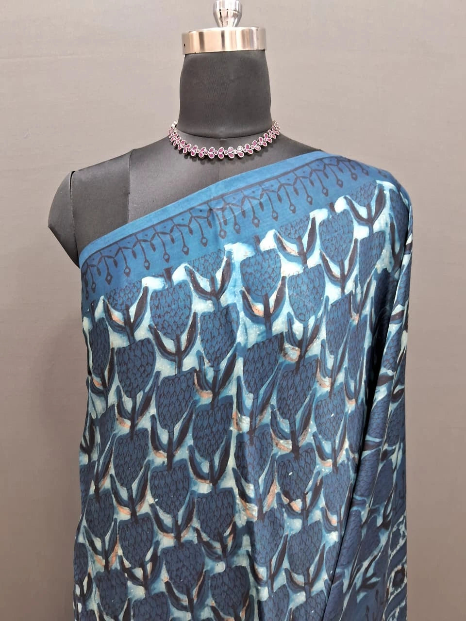 Beige with blue Modal Silk Saree  