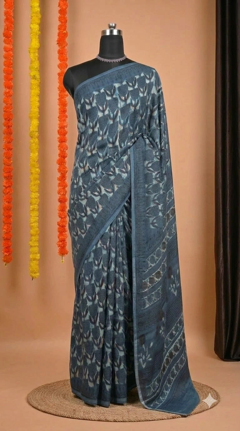 Beige with blue Modal Silk Saree