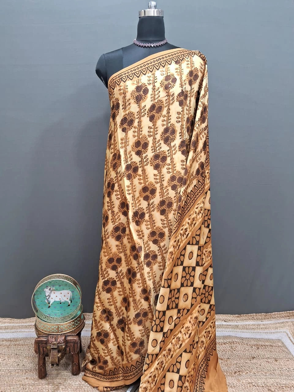 Beige Modal Silk Saree