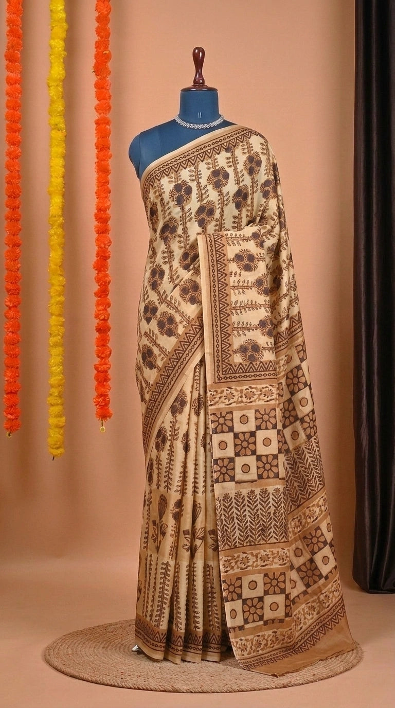 Beige Modal Silk Saree