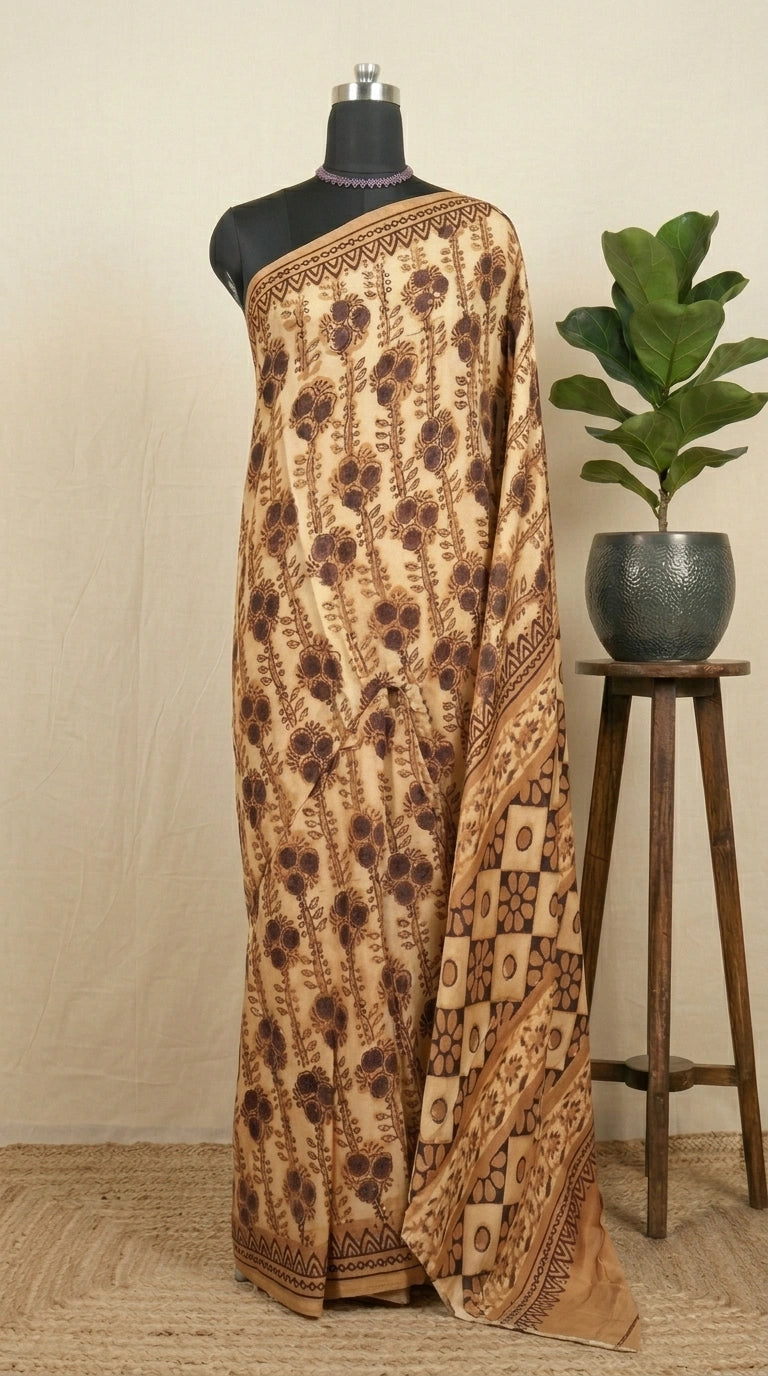 Beige Modal Silk Saree