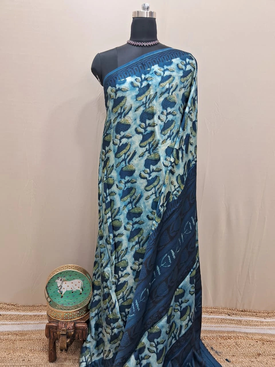  Beige Baby Blue Pure Modal Silk Saree 