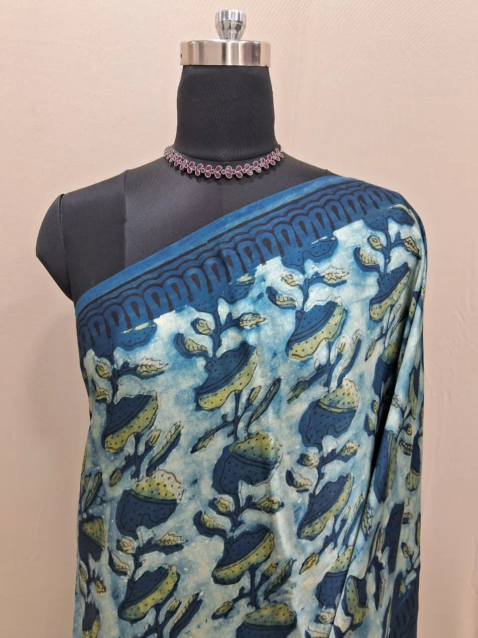  Beige Baby Blue Modal Silk Saree  