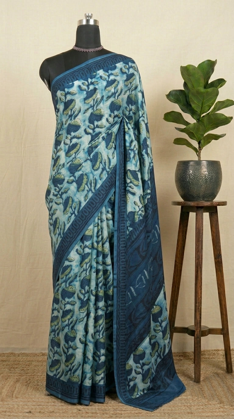  Beige Baby Blue Pure Modal Silk Saree 