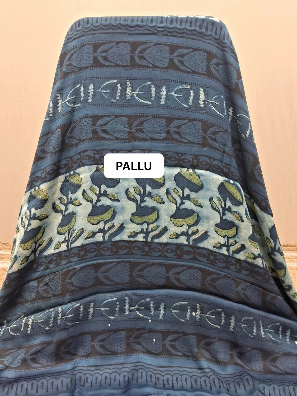  Beige Baby Blue Pure Modal Silk Saree  pallu