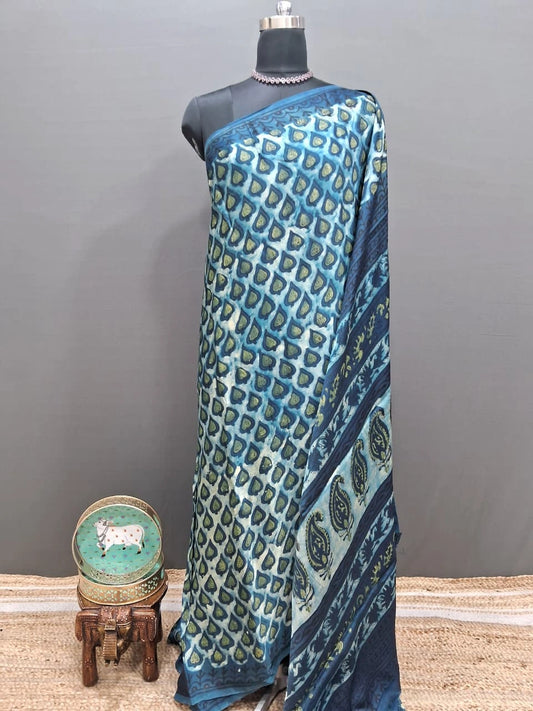 Elegant Beige & Baby Blue Modal Silk Saree