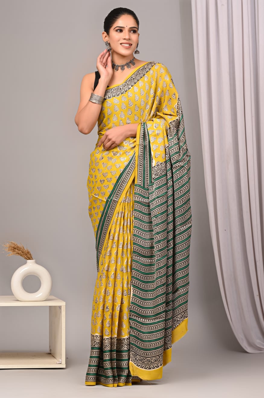 Yellow Modal Silk Saree