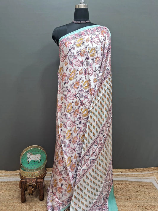 MD310042White Lightweight Modal Silk Saree