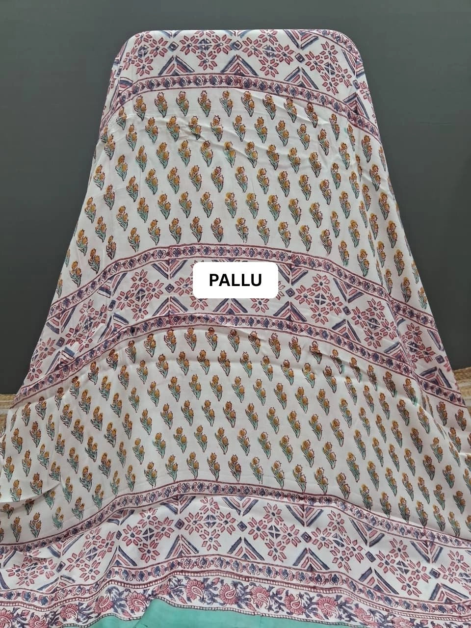 Sea Blue Modal Silk Saree pallu