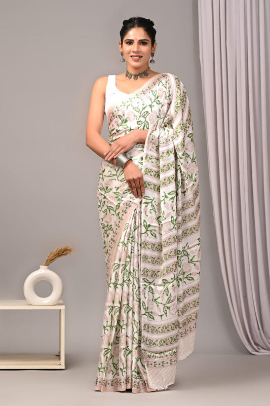 White Modal Silk Saree 