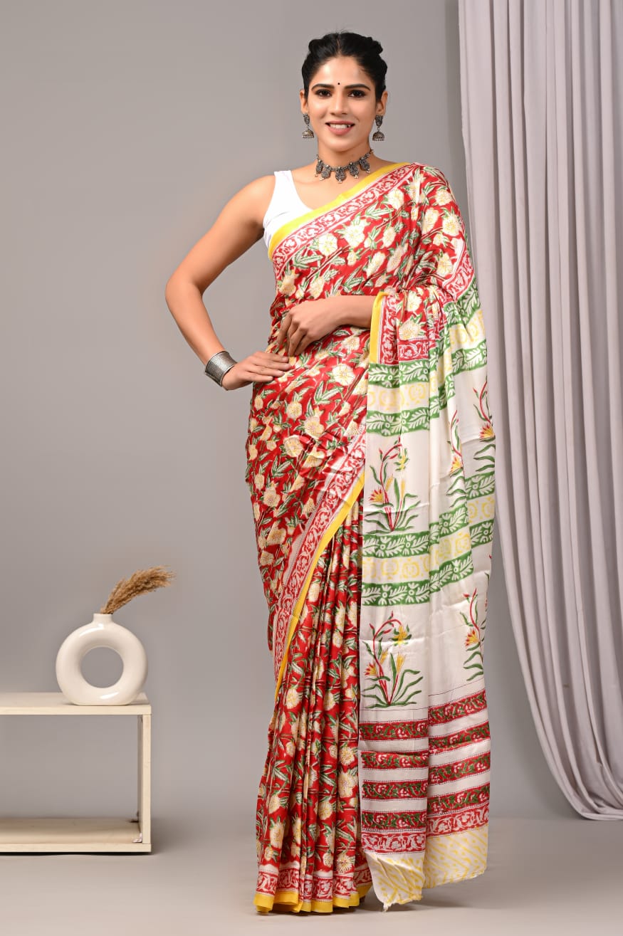 Tomato Red Modal Silk Saree