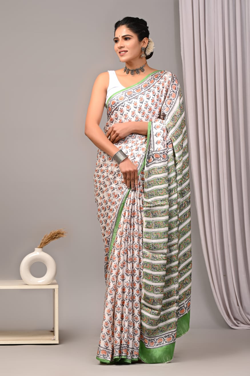 White Modal Silk Saree 