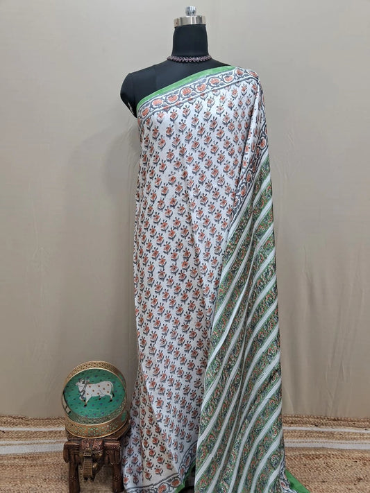 White Modal Silk Temple Wear Saree