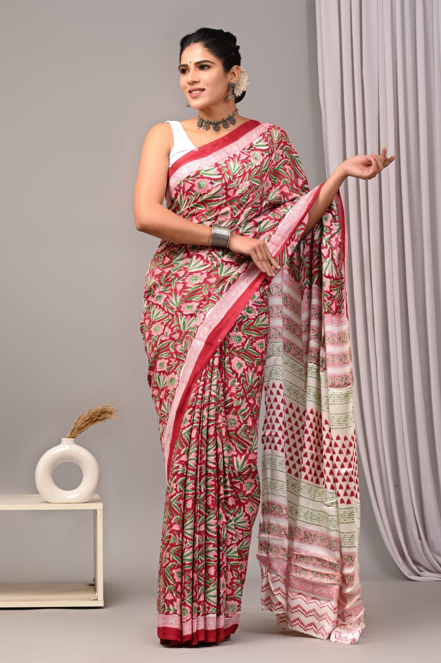 Fire Red Modal Silk Saree