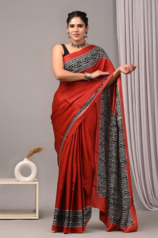 Tomato Red Modal Silk Saree