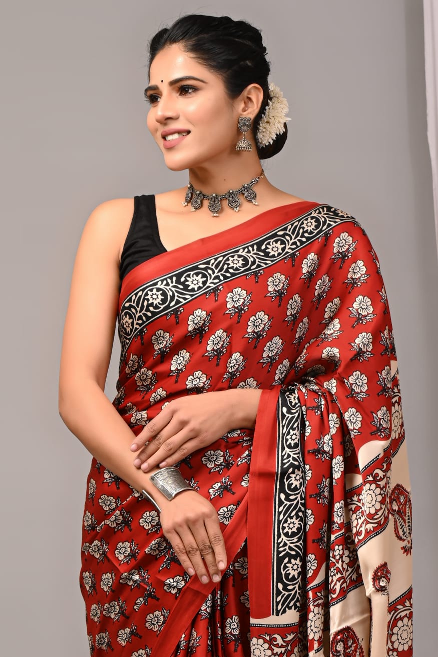 Tomato Red Modal Silk Saree