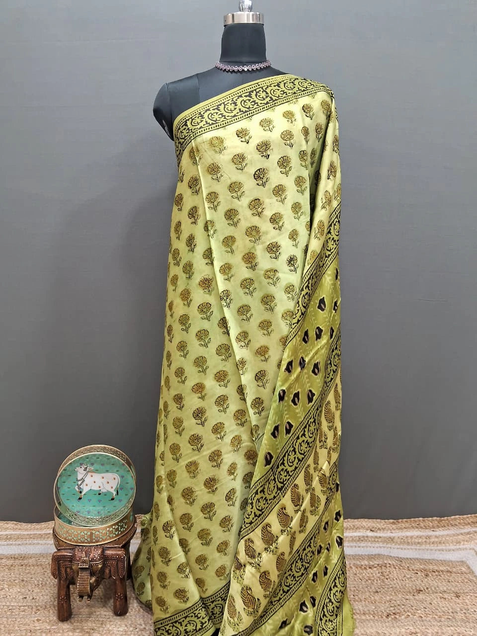 Apple Green Pure Modal Silk Saree