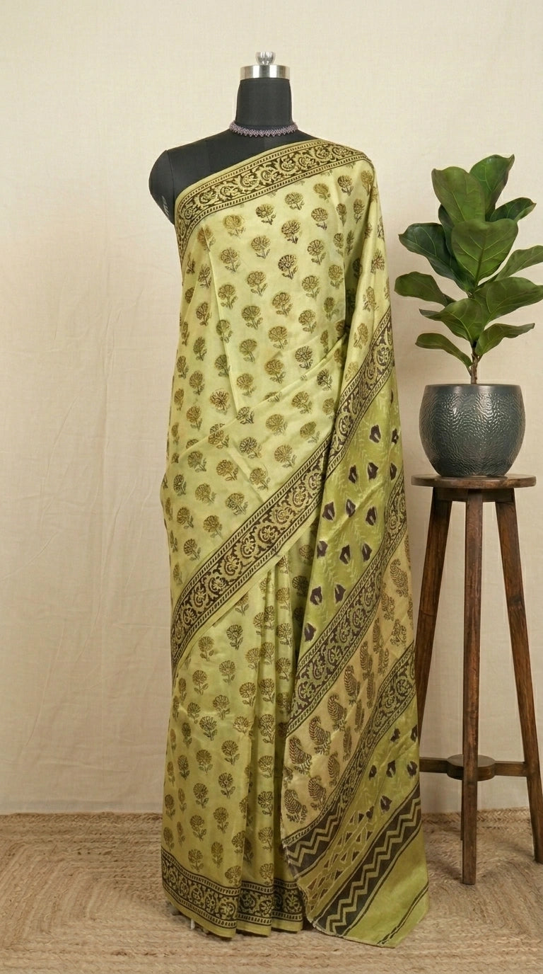 Apple Green Pure Modal Silk Saree