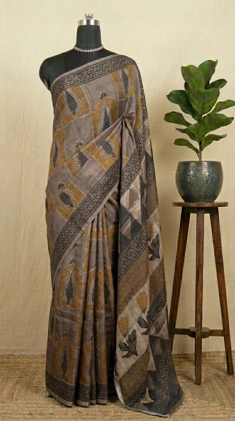 Sand Brown Pure Modal Silk Saree
