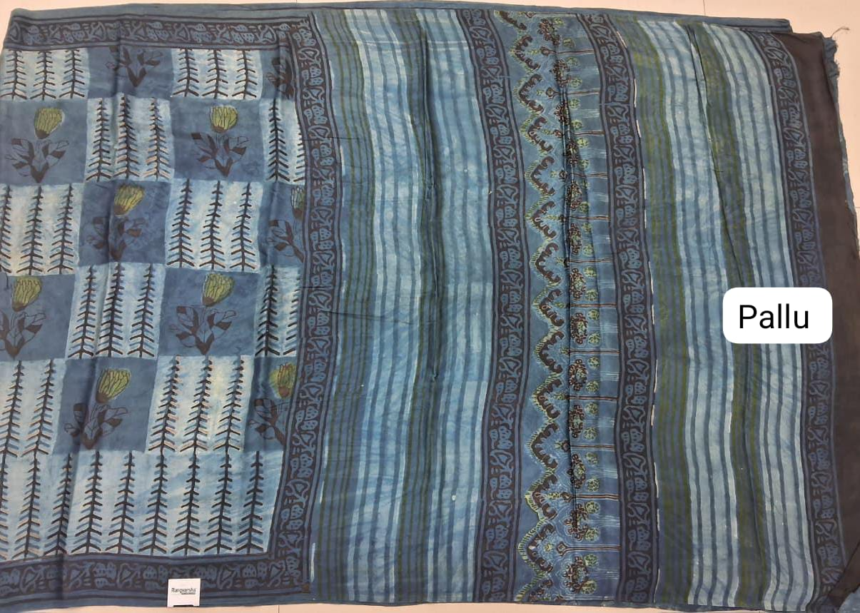 Baby Blue Pure Modal Silk Saree Pallu