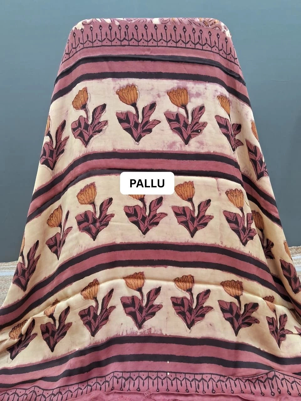 Cream Pure Modal Silk Festive Saree pallu