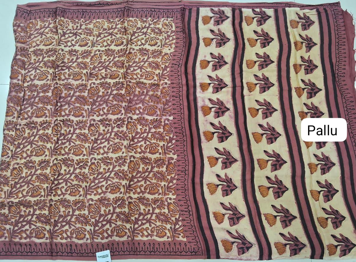 Cream Pure Modal Silk Saree pallu