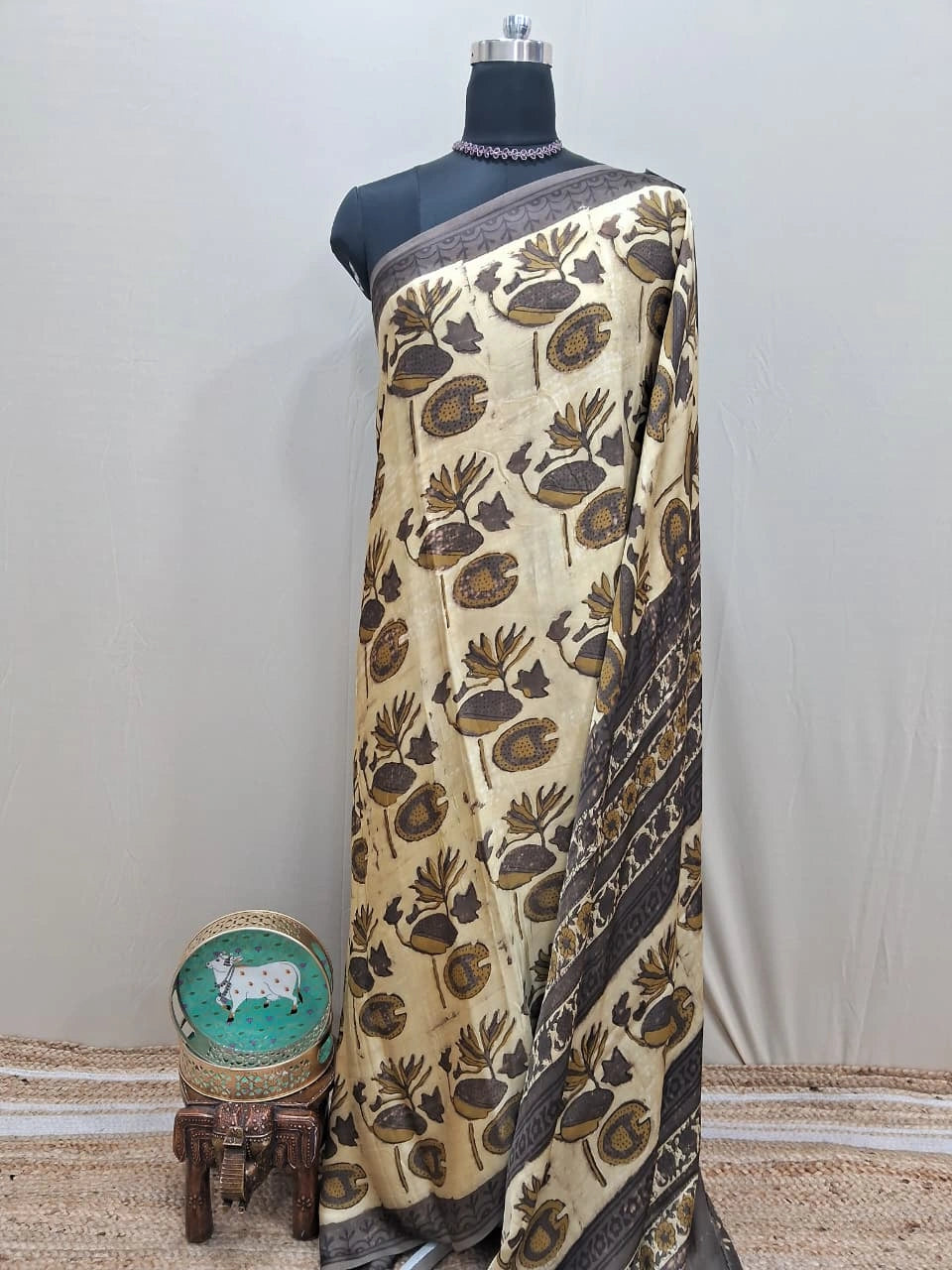 Beige Pure Modal Silk Saree