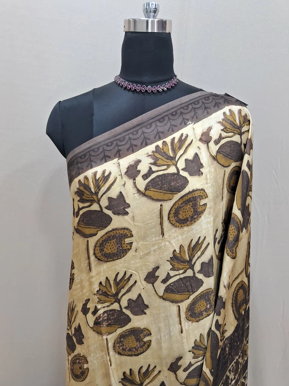 Beige Pure Modal Silk Saree 