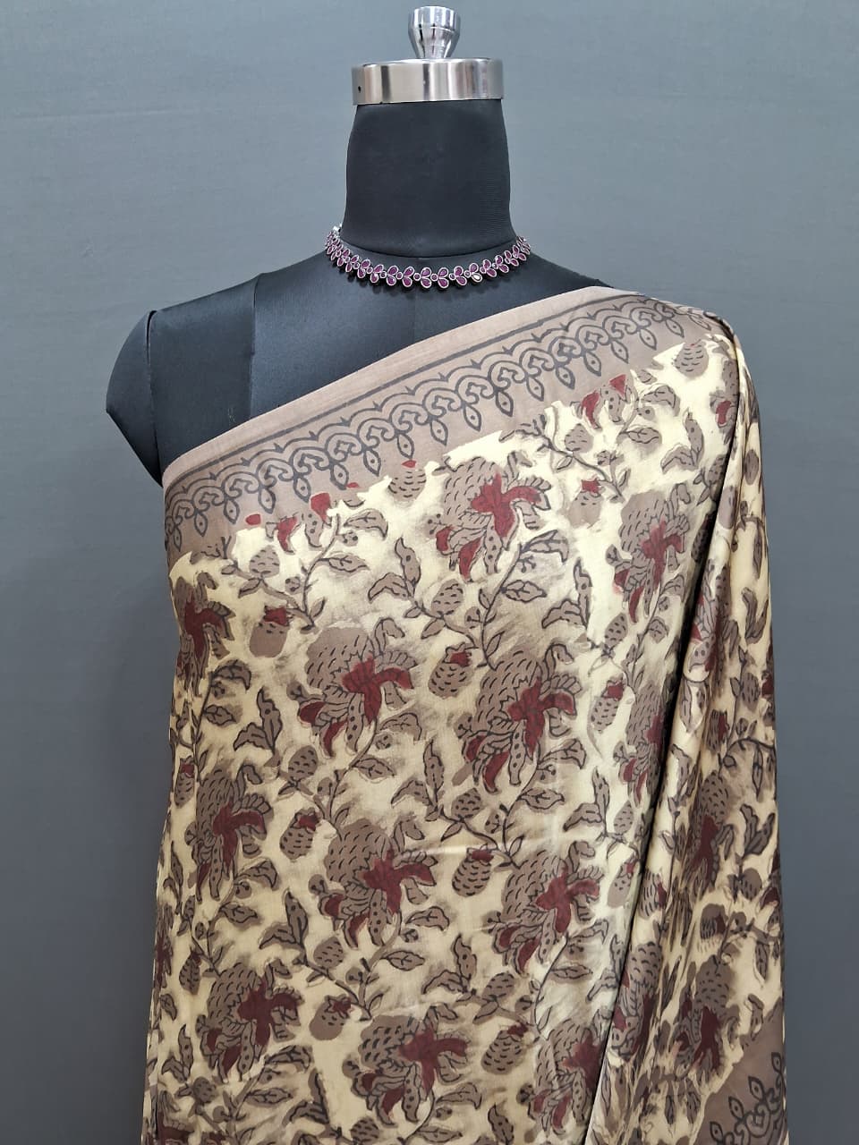 Cream Pure Modal Silk Traditional Saree 