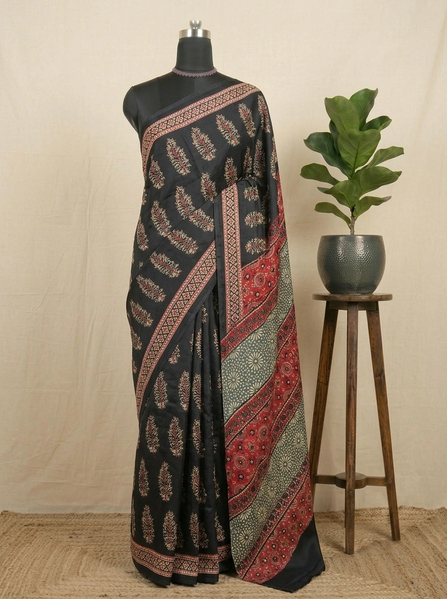 Black Pure Modal Silk Saree 