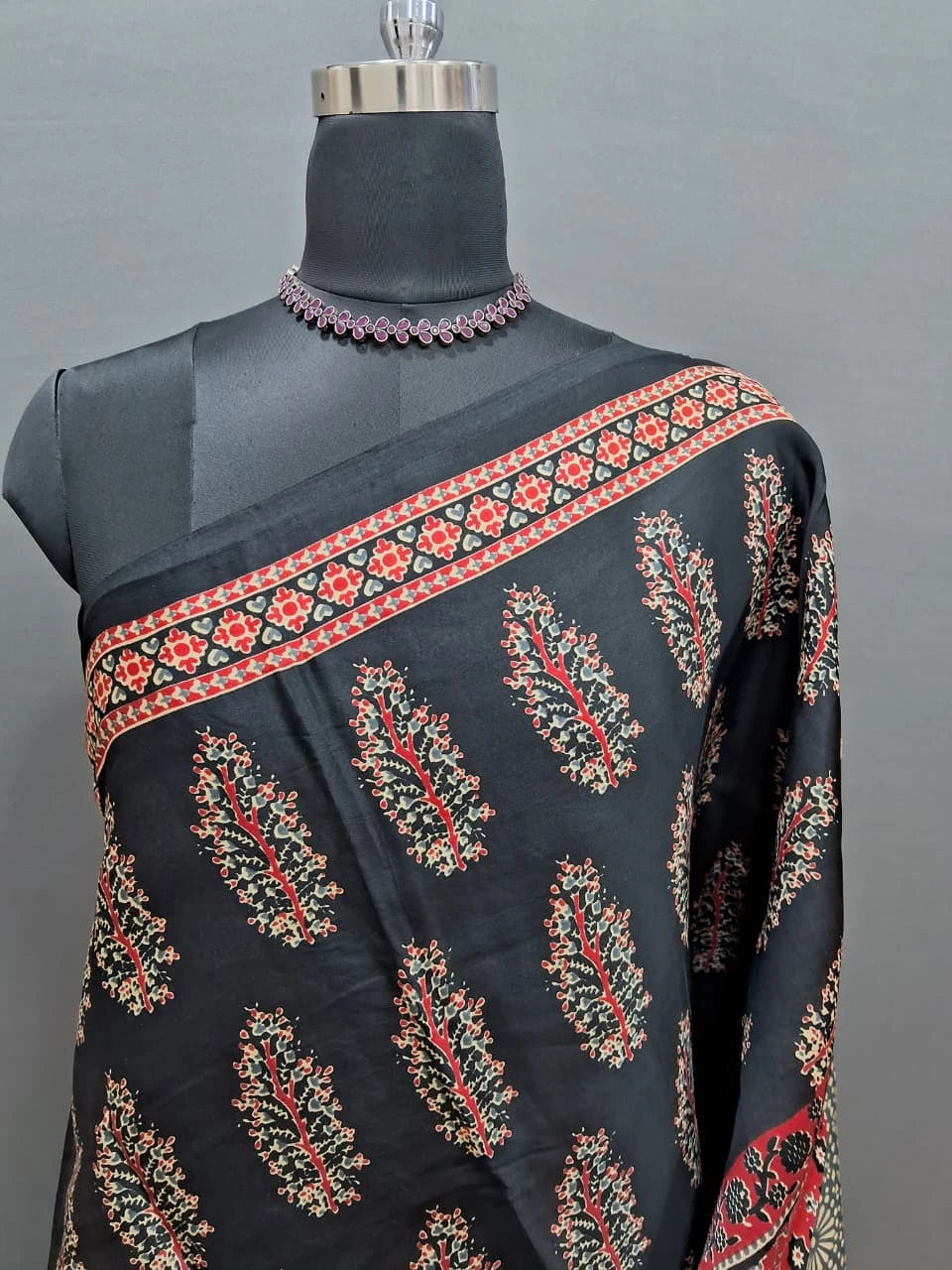 Black Pure Modal Silk Saree 1