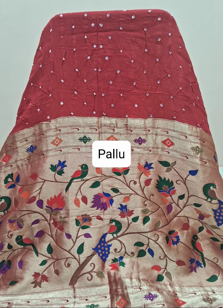Red Pure Modal Silk Saree Pallu