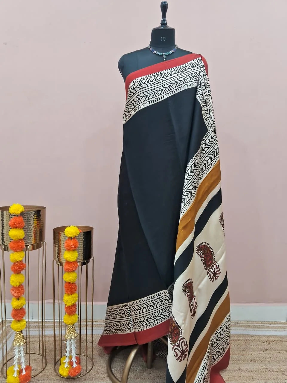 Pure Black Modal Silk Saree 