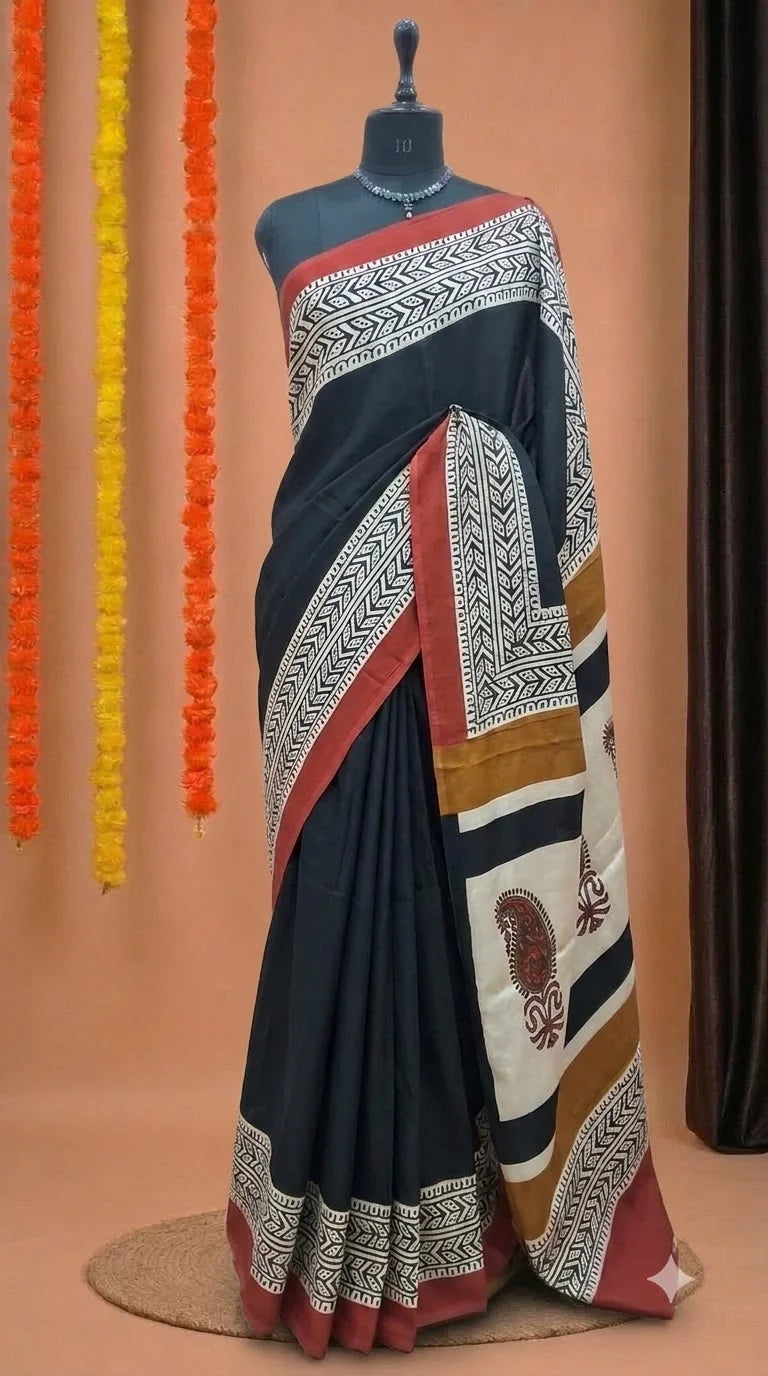Pure Black Modal Silk Saree 