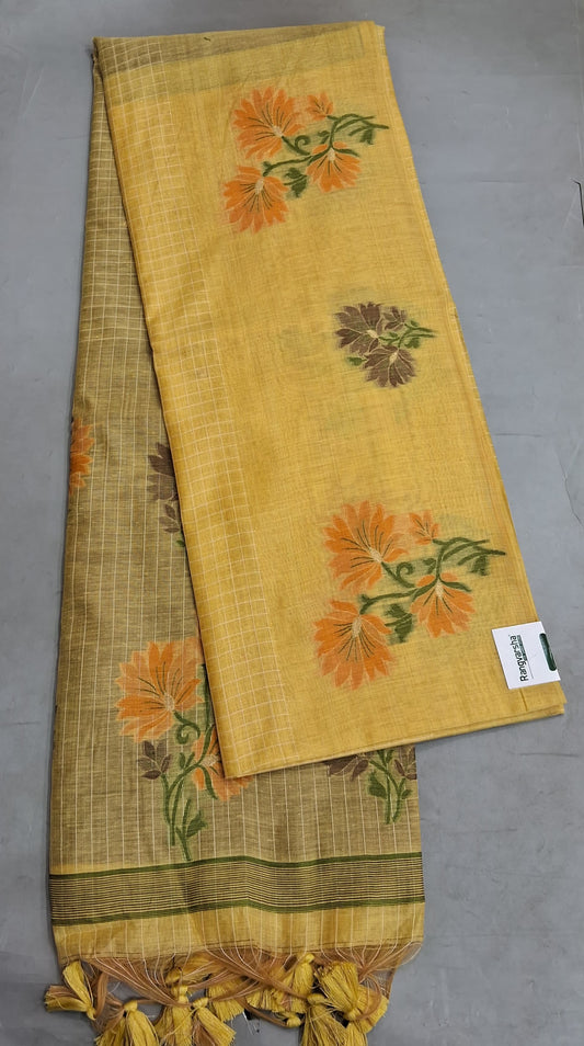 Mango Yellow Munga cotton Saree