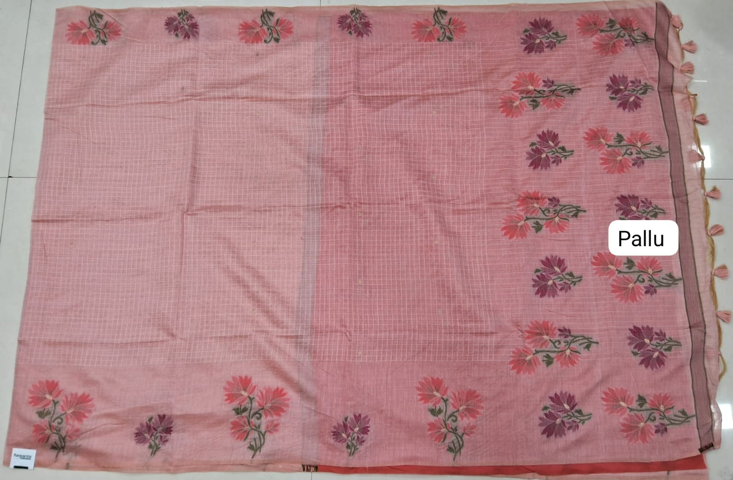 Peach Munga cotton Saree pallu