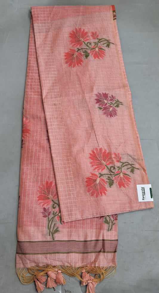 Peach Munga cotton Saree 
