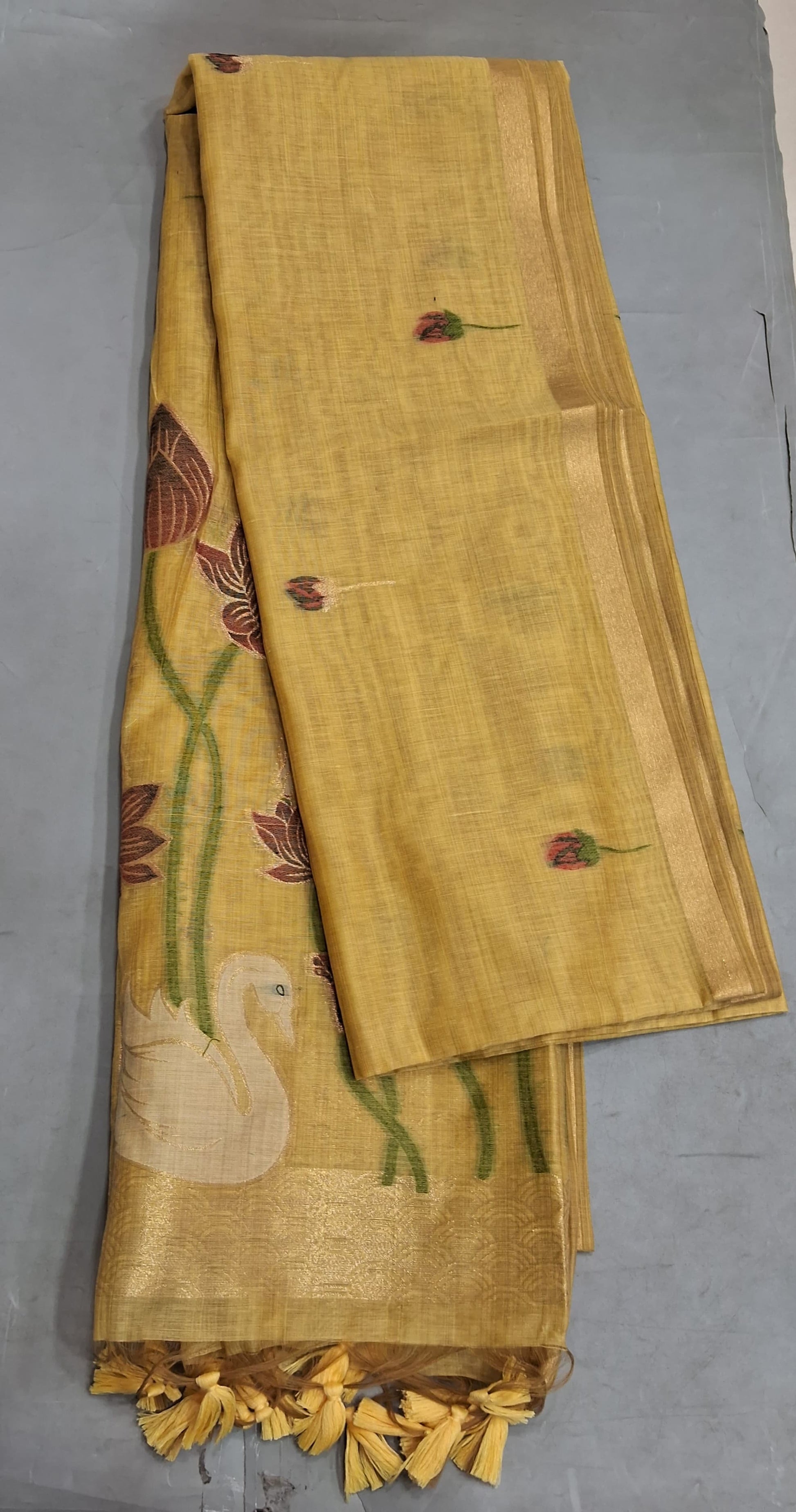Golden Yellow Munga Cotton Saree 