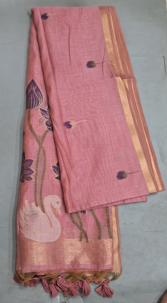 Salmon Pink Munga Cotton Saree