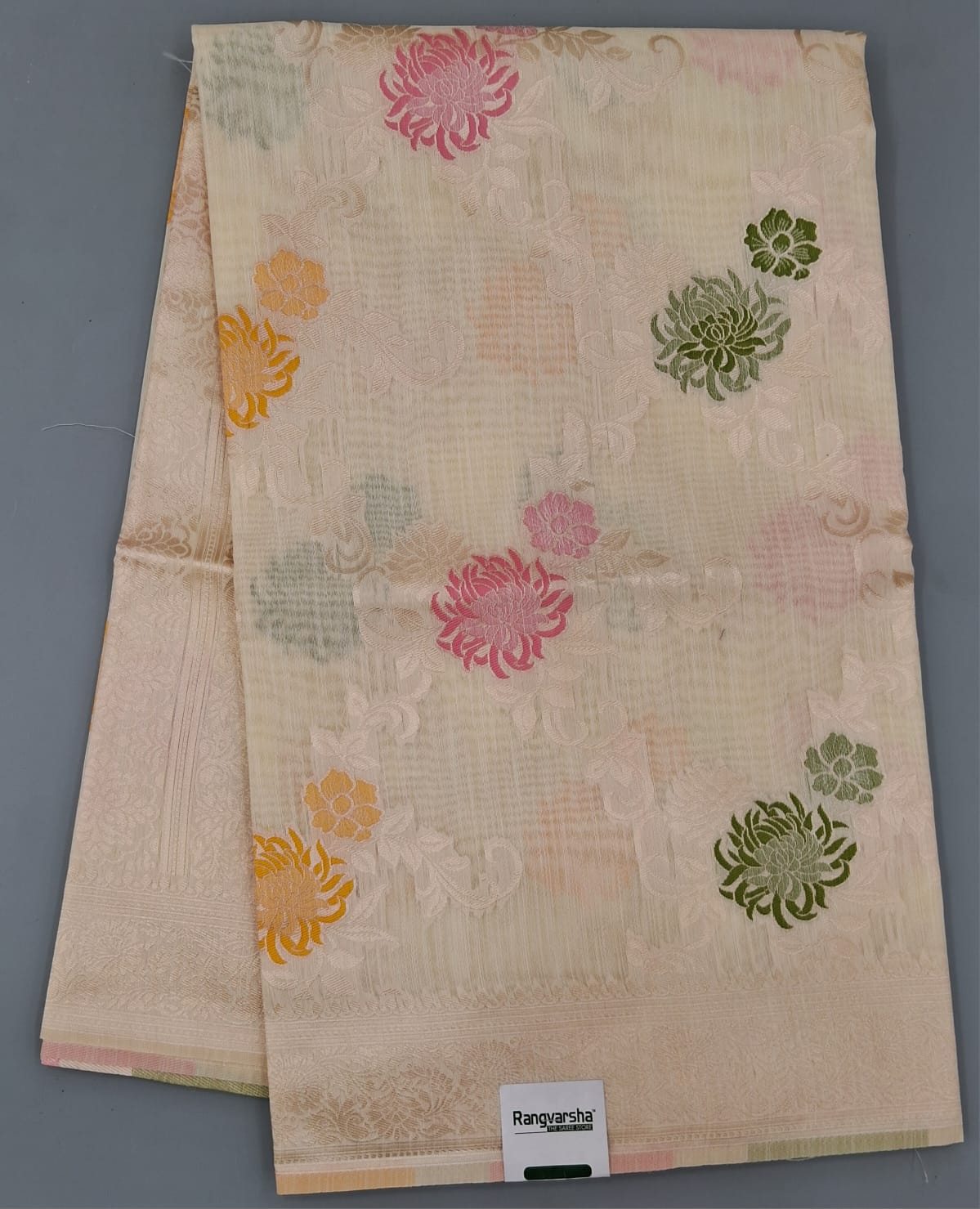 Off-White Munga Cotton Saree