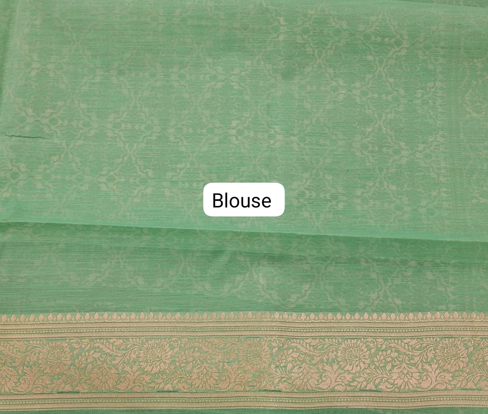 Rama green Munga Cotton Saree Blouse