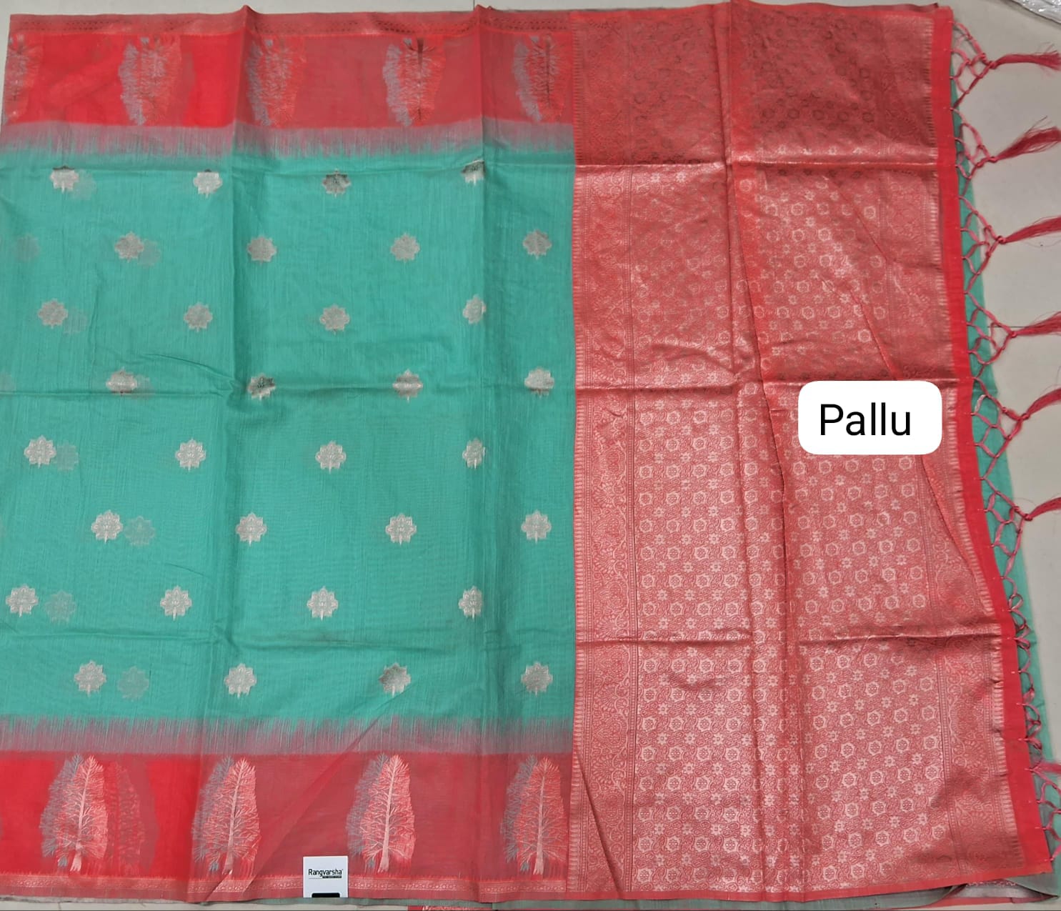 Aqua Blue Munga Cotton Saree pallu