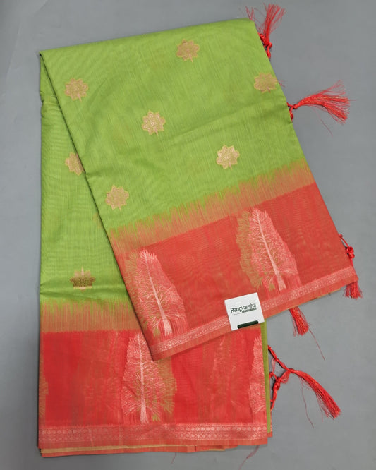 Bright Green Munga Cotton Saree